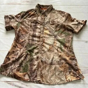 She Outdoor Camo Button Up Shirt Womens  Size XL Short Sleeves with pock…